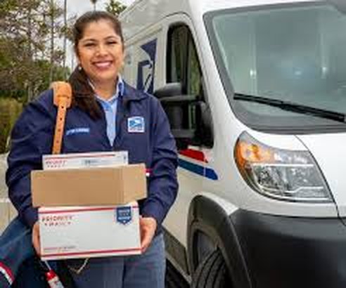 USPS carrier delivering packages